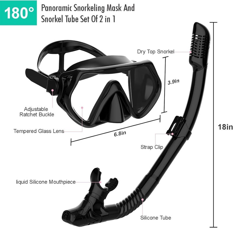 JRing Snorkeling Gear for Adults, Snorkel Mask Set with 180 Degree Tempered Glass Anti Fog Goggles Scuba Dry Top Snorkel for Swimming, Scuba Diving Mask for Men Women - Image 5